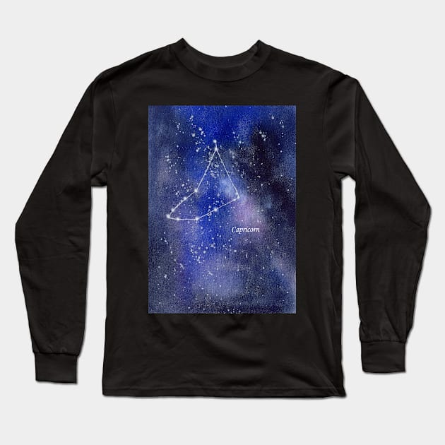 Capricorn Star Constellation with Galaxy Background Long Sleeve T-Shirt by Sandraartist